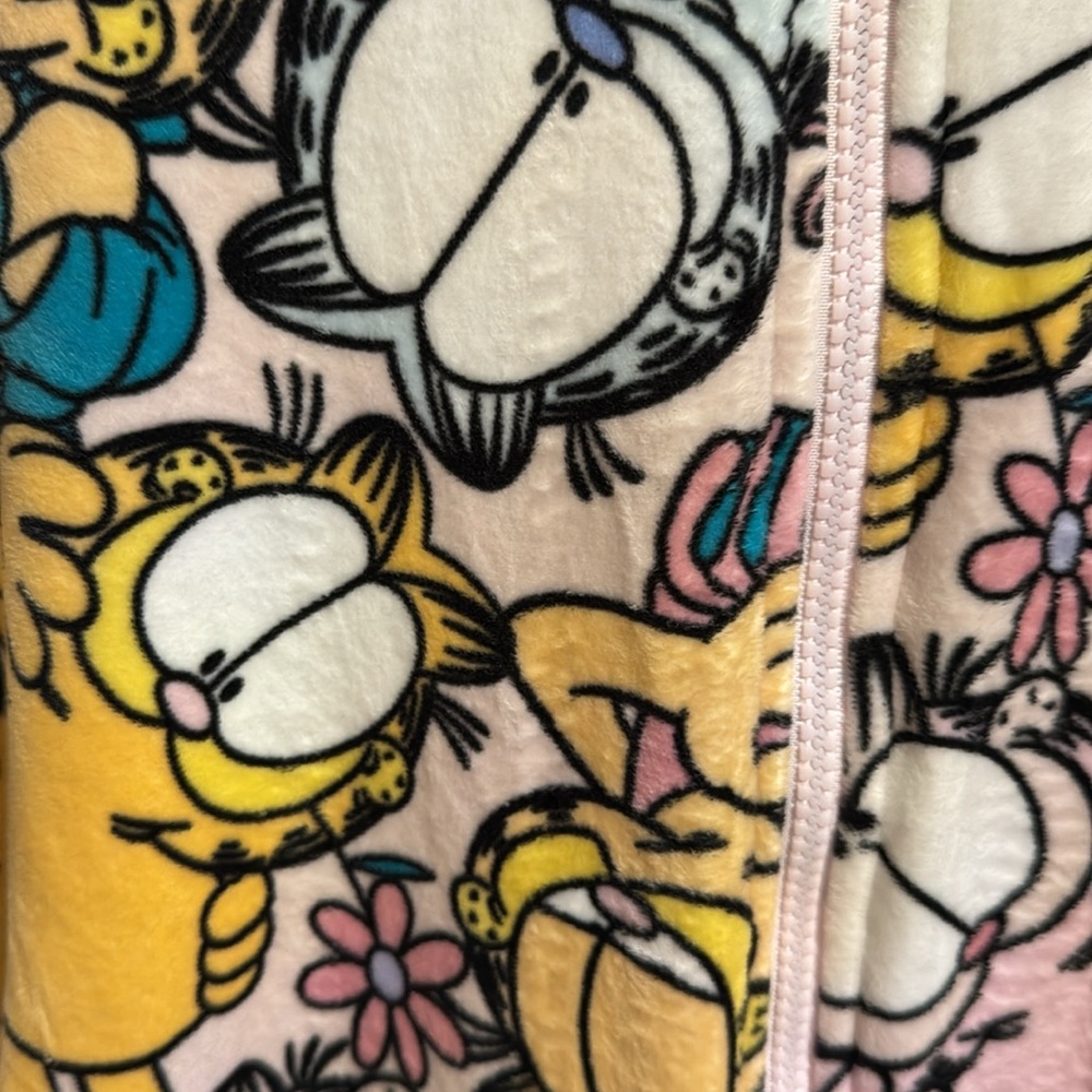 Delta Garfield Girls 7-8 Full Zip Soft Velour Feel Footless Pajamas Pockets Cute - Picture 7 of 12